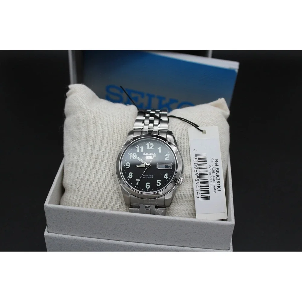 Seiko 5 SNK381K1 Automatic Black Dial Arabic Day Date Watch Full Set